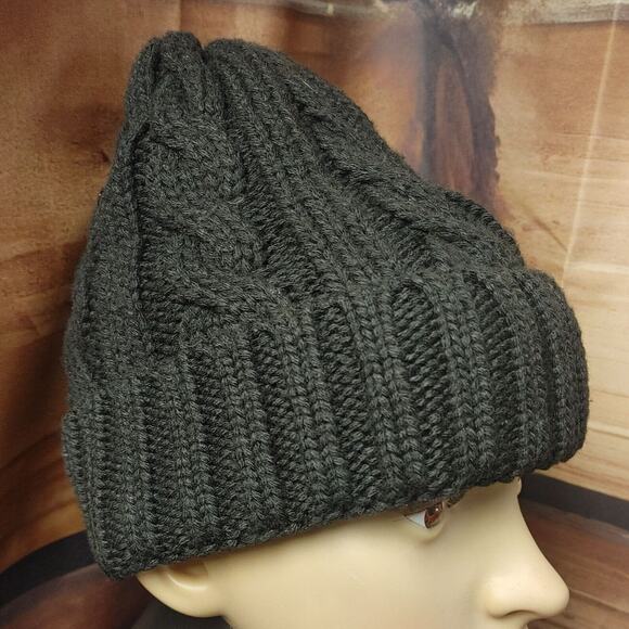 Black Cable Knit Wool Warm Winter Hat Beanie Accessory Whimsigoth Punk Rocker - Picture 1 of 3